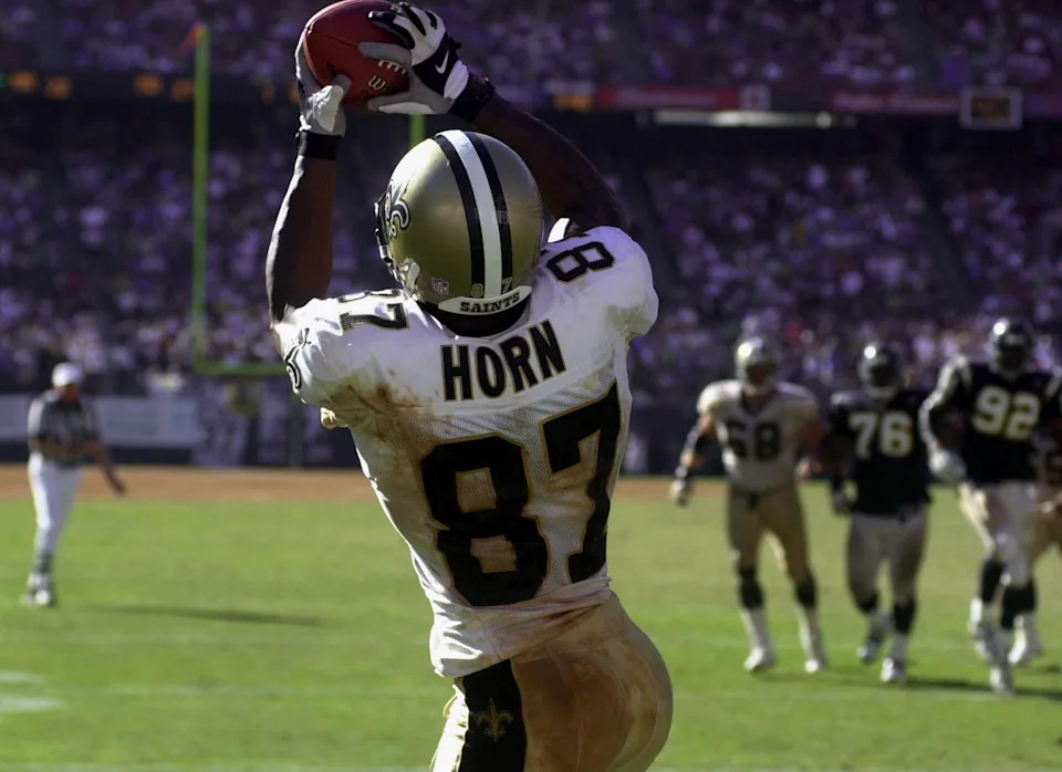 New Orleans Saints wide receiver Joe Horn brings in a seven yard touchdown pass from Saints quarterback Jeff Blake in the fourth quarter in San Diego September, 10, 2000. The touchdown proved to be the winning score as the Chargers failed to score on their final possession.

JTL/ME