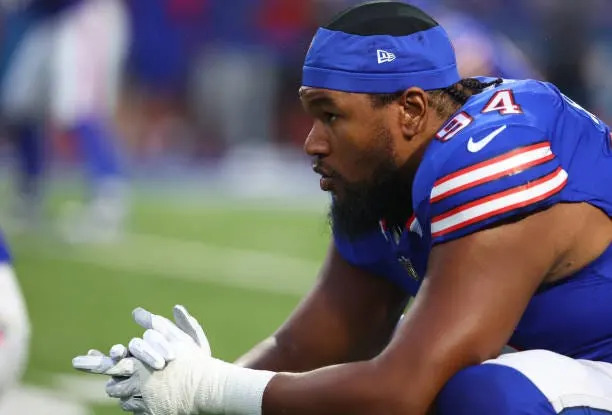ORCHARD PARK, NEW YORK - SEPTEMBER 23: Dawuane Smoot #94 of the Buffalo Bills before a game against the Jacksonville Jaguars at Highmark Stadium on September 23, 2024 in Orchard Park, New York. (Photo by Timothy T Ludwig/Getty Images)