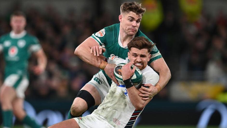 Garry Ringrose tackles Henry Slade