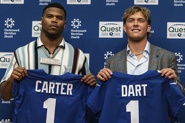 Dart poses with new teammate Abdul Carter, who was also picked in the first round