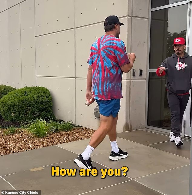 Travis Kelce is seen arriving to work after a relatively quiet few months as OTAs begin in KC