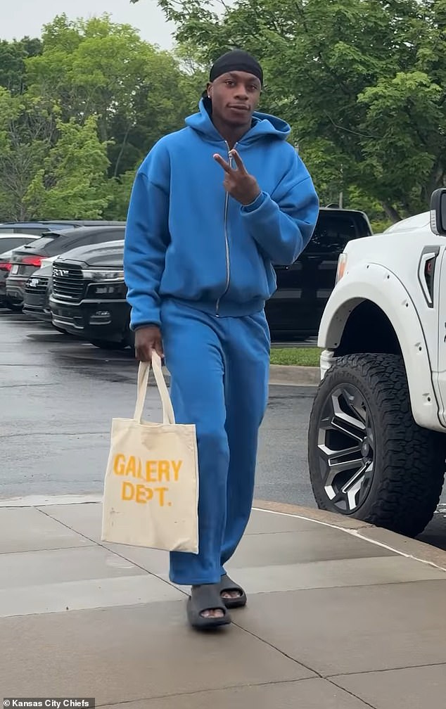 Receiver Xavier Worthy was seen returning to Chiefs headquarters in Kansas City on Tuesday