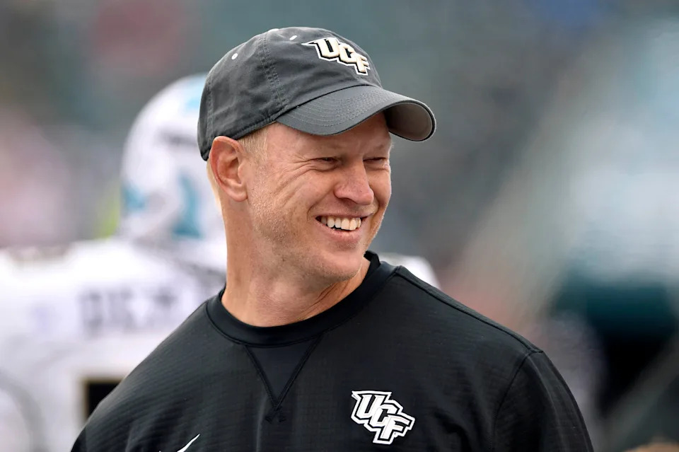 Nov 18, 2017; Philadelphia, PA, USA; UCF Knights head coach Scott Frost smiles on the sidelines during the second half against the Temple Owls at Lincoln Financial Field. Mandatory Credit: Derik Hamilton-USA TODAY Sports