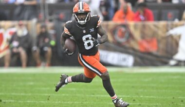 Wide receiver Elijah Moore runs with the ball during an NFL football game against the Cincinnati Bengals, Sunday, Sept. 10, 2023, in Cleveland. The Browns won 24-3. (AP Photo/David Richard)
