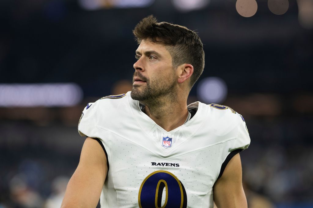 Baltimore Ravens place kicker Justin Tucker walks back to the locker room after an NFL football game against the Los Angeles Chargers, Nov. 25, 2024, in Inglewood, Calif. 