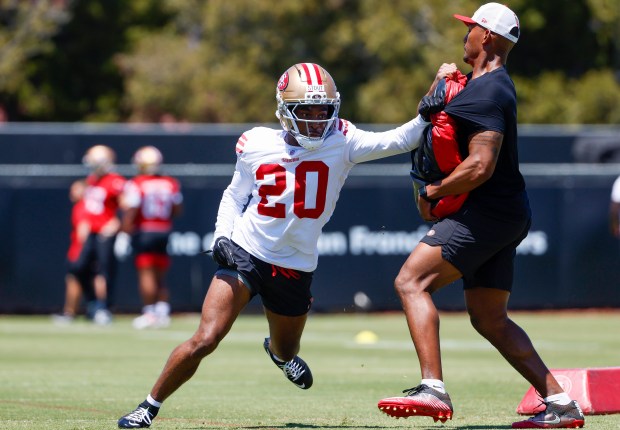 San Francisco 49ers' Upton Stout (20) trains during practice at Levi's Stadium in Santa Clara, Calif., on Friday, May 9, 2025. (Shae Hammond/Bay Area News Group)
