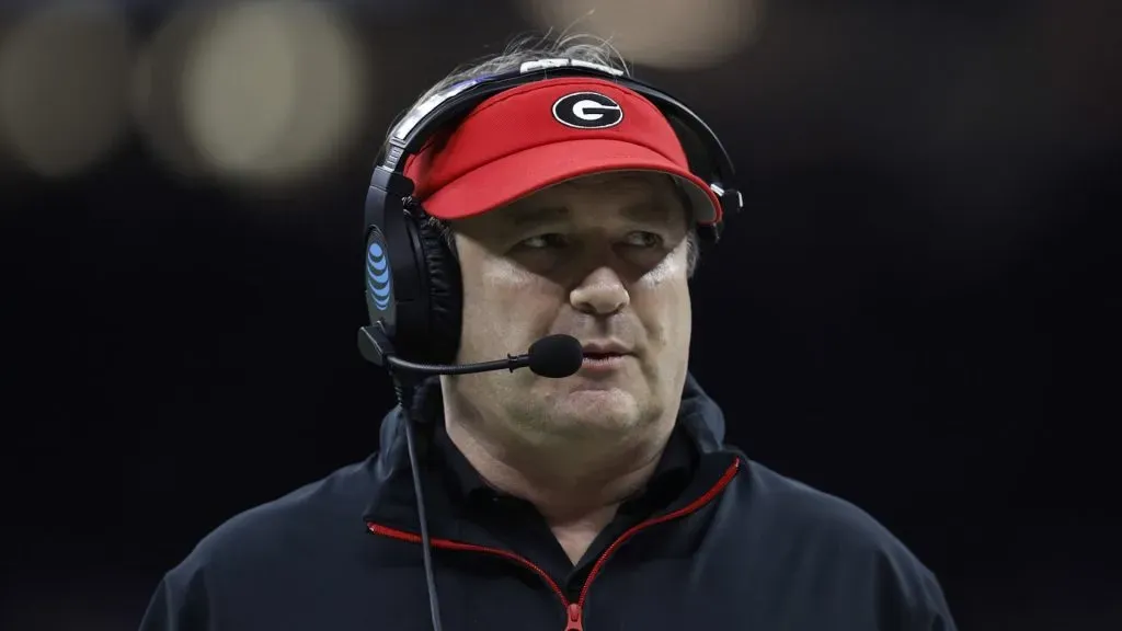 Head coach Kirby Smart of the Georgia Bulldogs looks on during the second quarter against the Notre Dame Fighting Irish during the 91st Allstate Sugar Bowl