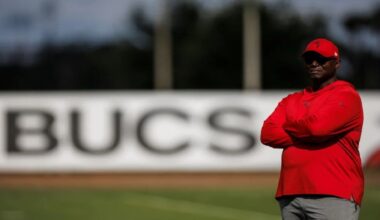 Bucs head coach Todd Bowles and assistant coaches will get a first look at draft picks and undrafted rookie free agents on the Friday during a three-day rookie minicamp (Photo courtesy Tampa Bay Buccaneers)