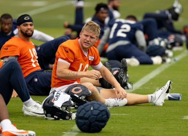 Bears quarterback Austin Reed (16) practices Wednesday, May 28, 2025, at Halas Hall. (Brian Cassella/Chicago Tribune)