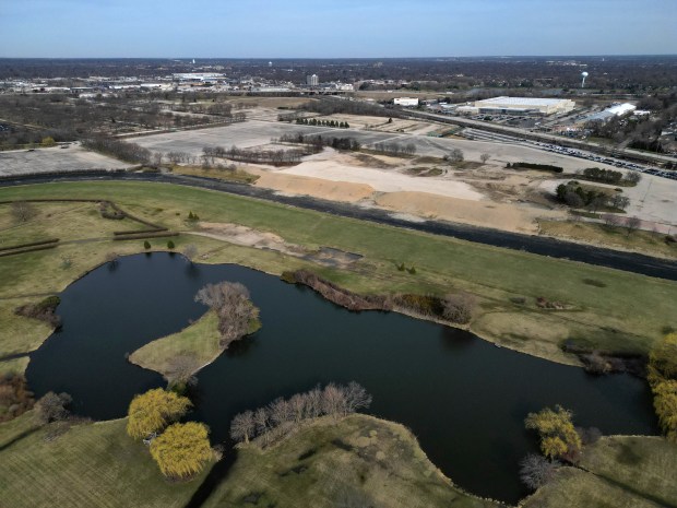 A pond is in the center of the track at...
