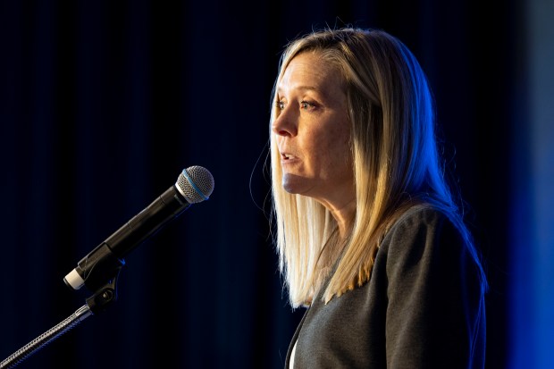 Bears executive vice president of stadium development Karen Murphy on April 24, 2024, at Soldier Field. (Brian Cassella/Chicago Tribune)