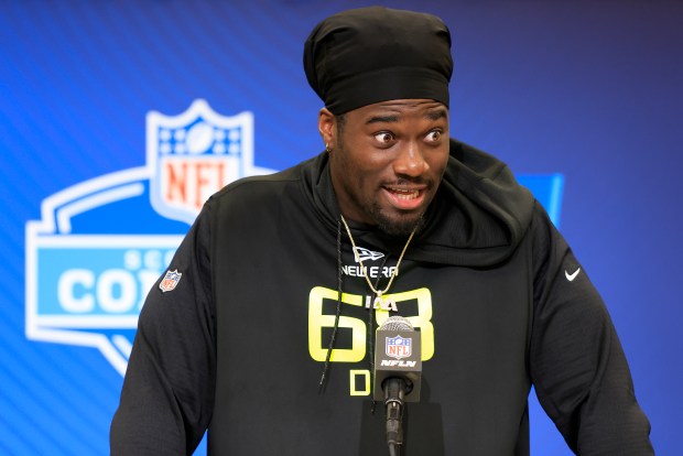 Texas A&M's Shemar Stewart speaks to the media at the NFL combine Feb. 26, 2025. (Justin Casterline/Getty Images)
