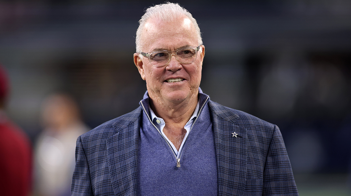 Dallas Cowboys CEO Stephen Jones walks on the field before the game against the Tampa Bay Buccaneers at AT&T Stadium.