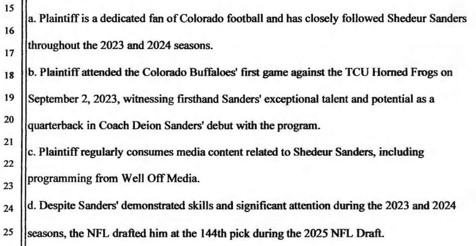 Shedeur Sanders Fan Sues NFL for Emotional Distress Over Sanders' Late Draft Pick
