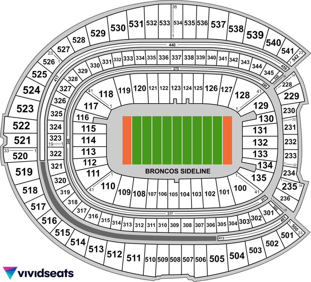 A map of the Denver Broncos' Empower Field at Mile High.