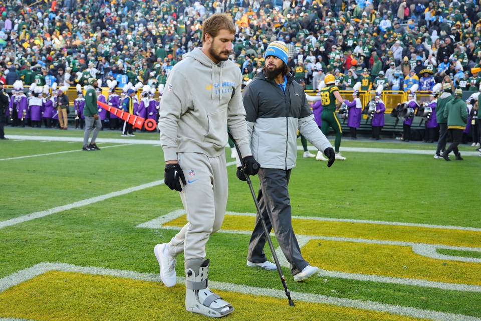 GREEN BAY, WISCONSIN - NOVEMBER 19: Joey Bosa #97 of the Los Angeles Chargers leaves the field following a game against the Green Bay Packers at Lambeau Field on November 19, 2023 in Green Bay, Wisconsin. The Packers defeated the Chargers 23-20. (Photo by Stacy Revere/Getty Images)