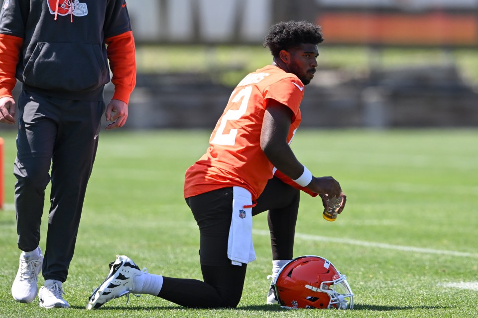 BEREA, OHIO - MAY 10: Shedeur Sanders #12 of the Cleveland Browns looks on during rookie minicamp at CrossCountry Mortgage Campus on May 10, 2025 in Berea, Ohio. (Photo by Nick Cammett/Getty Images)