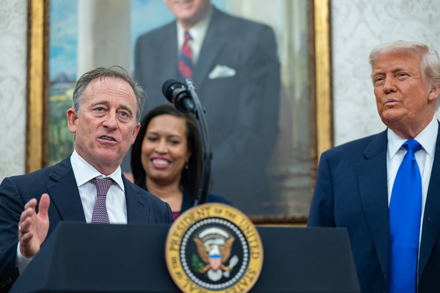 Commanders owner Josh Harris was particularly deferential to President Trump with the draft coming to Washington.