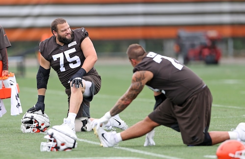 Cleveland Browns players practice Thursday at their training headquarters in Berea as they gear up for the start of the season