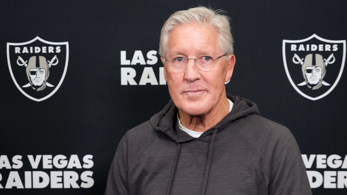 Las Vegas Raiders coach Pete Carroll on radio row during the NFL Scouting Combine at the Indiana Convention Center.