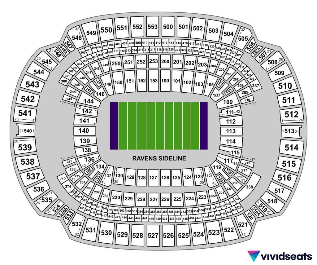 A map of Baltimore, MD's M&T Bank Stadium.