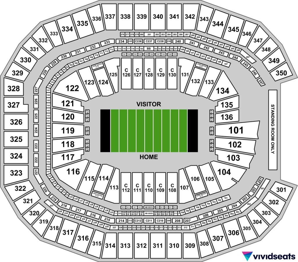 A map of the Atlanta Falcons' Mercedes-Benz Stadium.