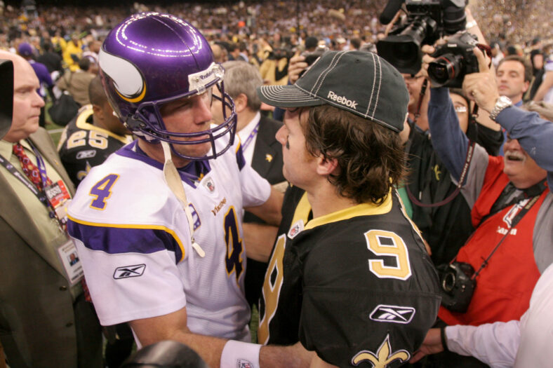 Brett Favre, Drew Brees - NFC Championship-Minnesota Vikings at New Orleans Saints