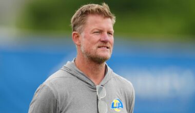 May 23, 2023, Thousand Oaks, CA, USA; Los Angeles Rams general manager Les Snead during organized team activities at Cal Lutheran.