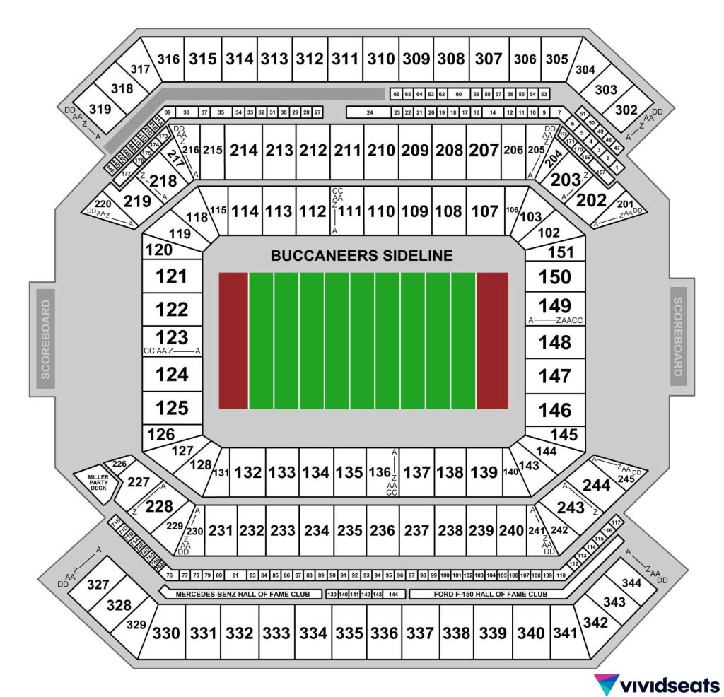 A map of Tampa Bay's Raymond James Stadium.