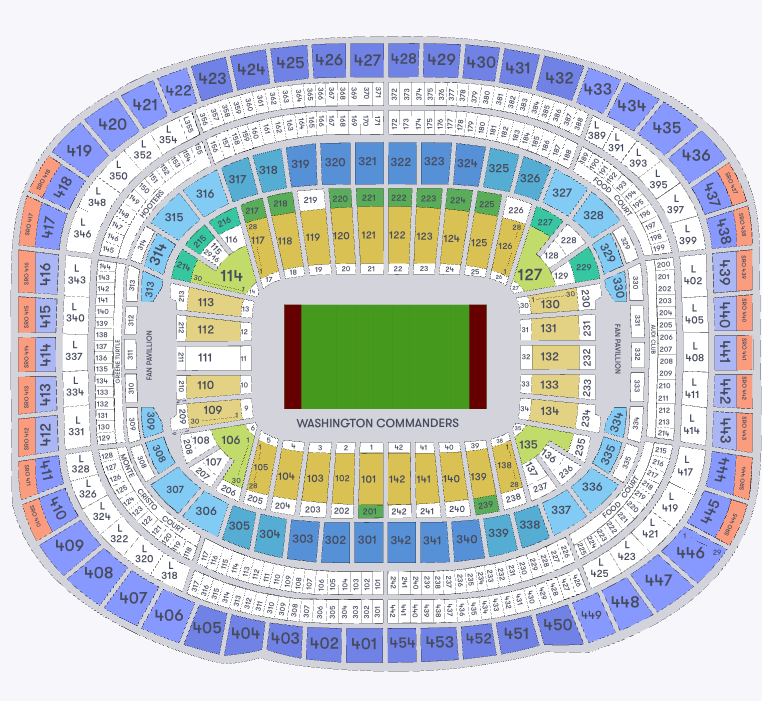 A map of Landover, MD's Northwest Stadium.