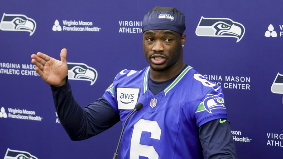 Seattle Seahawks Jalen Milroe rookie minicamp press conference 2025...