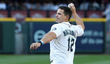 Seattle Seahawks Mike Macdonald first pitch Seattle Mariners 2025...