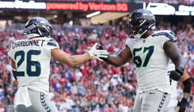 Seattle Seahawks Zach Charbonnet Charles Cross TD celebration Arizona Cardinals 2024...