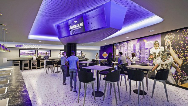 Renderings of phase 2 of the M&T Bank Stadium renovations. Champions Club is located behind the west end zone, the Champions Club will be home to two featured bars celebrating each of the Ravens' Super Bowl victories. Club membership offers a premium bar experience with all-inclusive food and beverage options and access to private restrooms throughout the game.