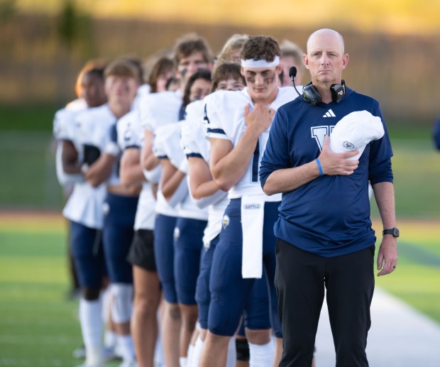 Valor Christian head coach Bret McGatlin before his team's 31-17 loss to Pine Creek Friday, September 1, 2023 at D20 Stadium in Colorado Springs, Colo. Photo by Mark Reis/Special to the Denver Post