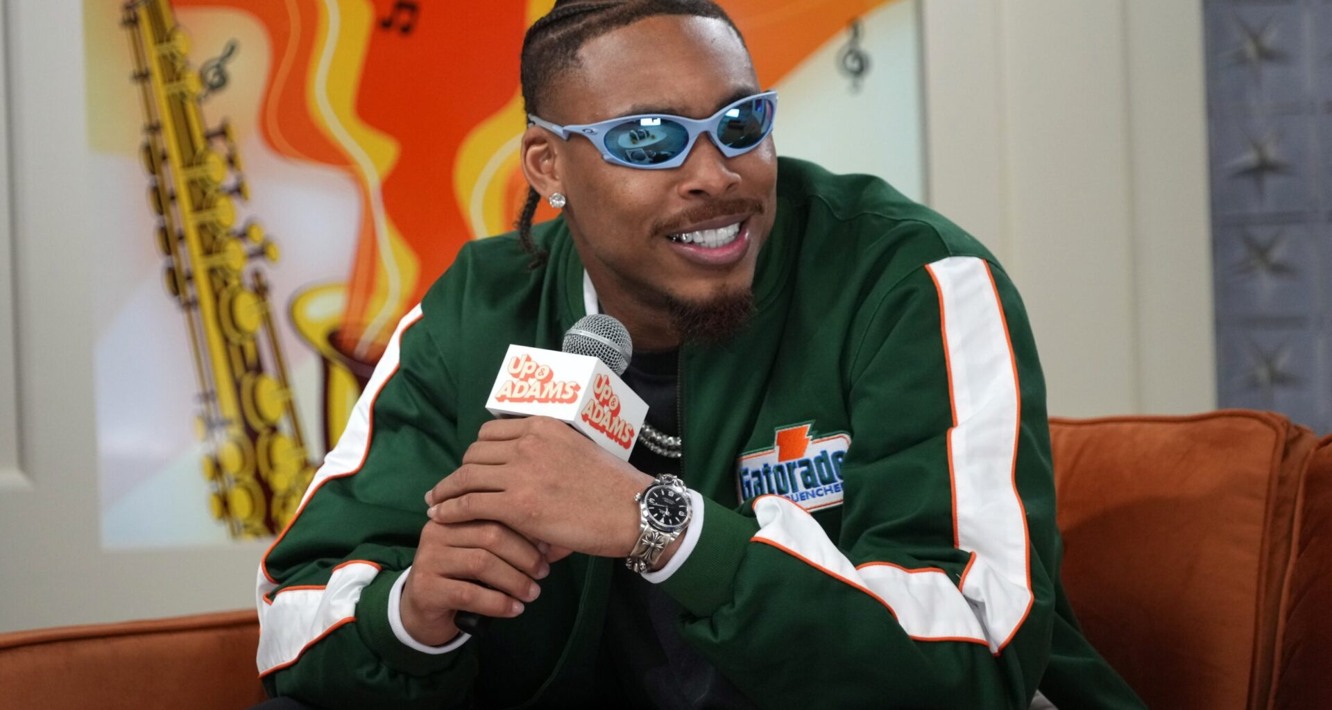 Minnesota Vikings receiver Justin Jefferson on the Up & Adams set on Radio Row at the Super Bowl LIX media center.