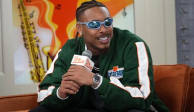 Minnesota Vikings receiver Justin Jefferson on the Up & Adams set on Radio Row at the Super Bowl LIX media center.