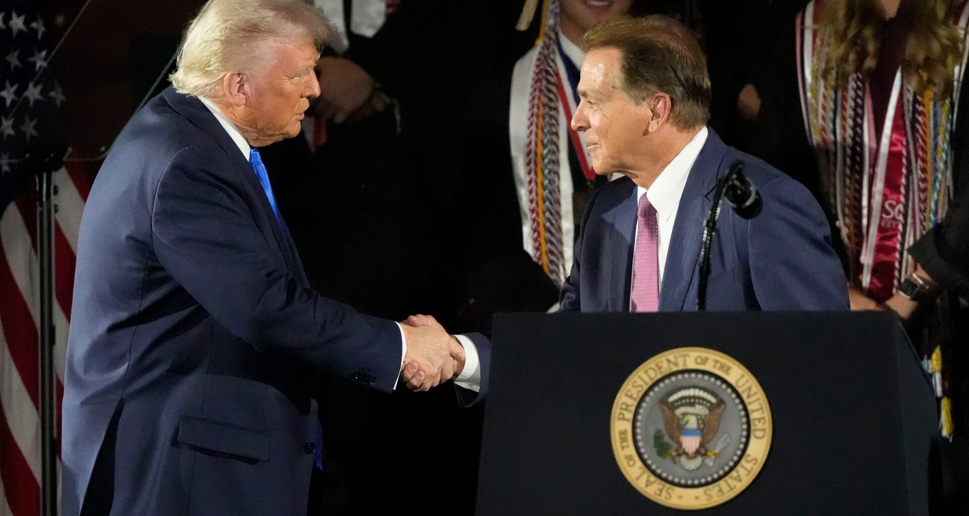Nick Saban introduces Donald Trump at Alabama graduation