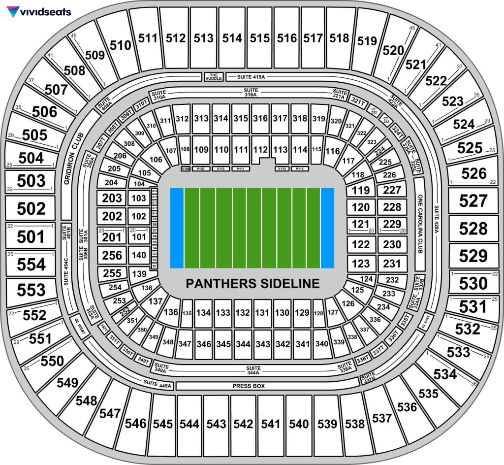 A map of the Carolina Panthers' Bank Of America Stadium.