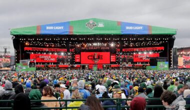 The second day of the NFL Draft presented by Bud Light at the Draft Theater Friday, April 25, 2025, outside of Lambeau Field in Green Bay, Wisconsin.