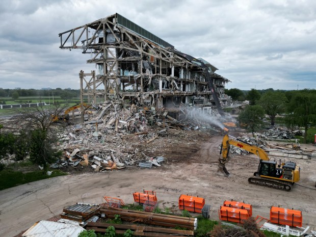 Demolition of the grandstand continues at the former Arlington International...