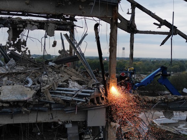 The grandstand at the former Arlington International Racecourse is dismantled...