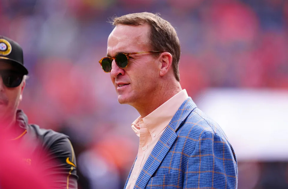 Former NFL quarterback Peyton Manning before the game between the Pittsburgh Steelers against the Denver Broncos at Empower Field at Mile High.Ron Chenoy-Imagn Images