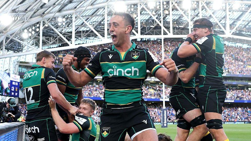 Alex Mitchell and his Northampton team-mates celebrate