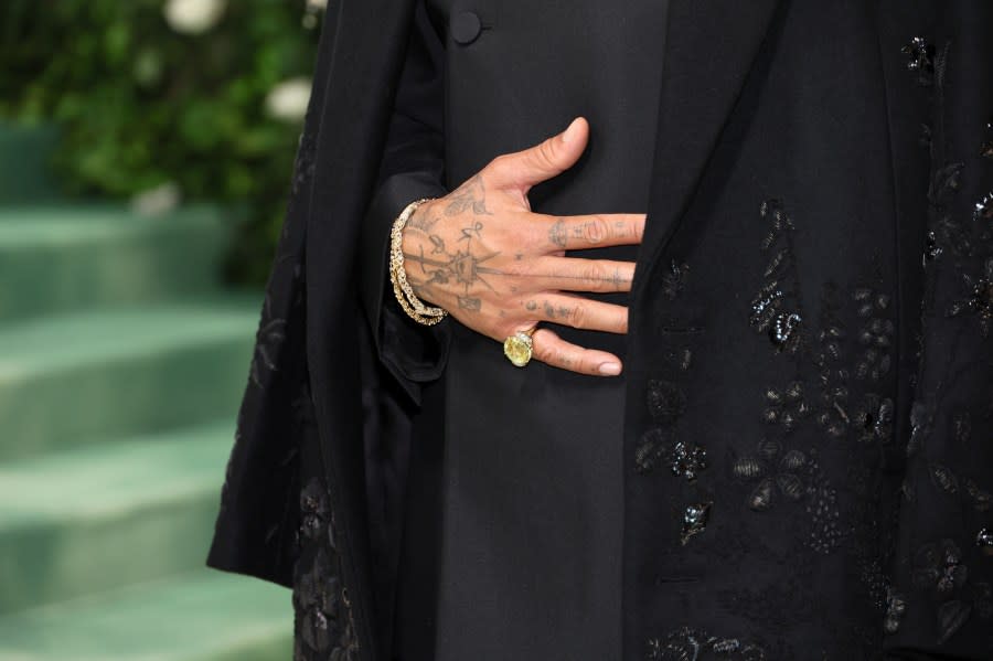 NEW YORK, NEW YORK – MAY 06: Lewis Hamilton, fashion detail, attends The 2024 Met Gala Celebrating “Sleeping Beauties: Reawakening Fashion” at The Metropolitan Museum of Art on May 06, 2024 in New York City. (Photo by Dia Dipasupil/Getty Images)