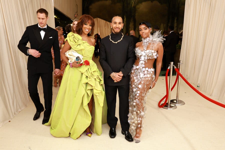 NEW YORK, NEW YORK – MAY 06: (L-R) Gayle King, Lewis Hamilton and Janelle Monáe attend The 2024 Met Gala Celebrating “Sleeping Beauties: Reawakening Fashion” at The Metropolitan Museum of Art on May 06, 2024 in New York City. (Photo by Arturo Holmes/MG24/Getty Images for The Met Museum/Vogue)