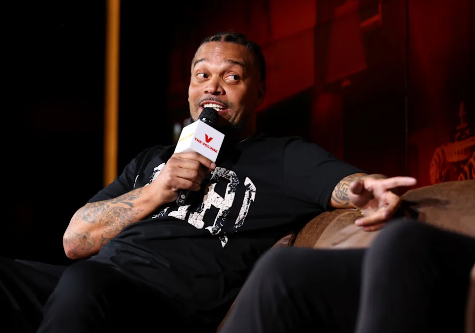 LAS VEGAS, NEVADA - FEBRUARY 08: Channing Crowder speaks onstage during The Volume - Nightcap Live Show with Shannon Sharpe and Chad Ochocinco at Redtail on February 08, 2024 in Las Vegas, Nevada. (Photo by Joe Scarnici/Getty Images for The Volume)Joe Scarnici&sol;Getty Images