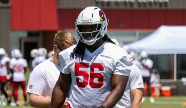 Darius Robinson looks on during Cardinals OTAs...