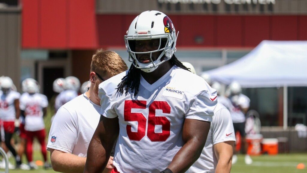 Darius Robinson looks on during Cardinals OTAs...