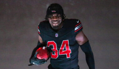 Cardinals S Jalen Thompson helps unveil Arizona’s new uniforms...